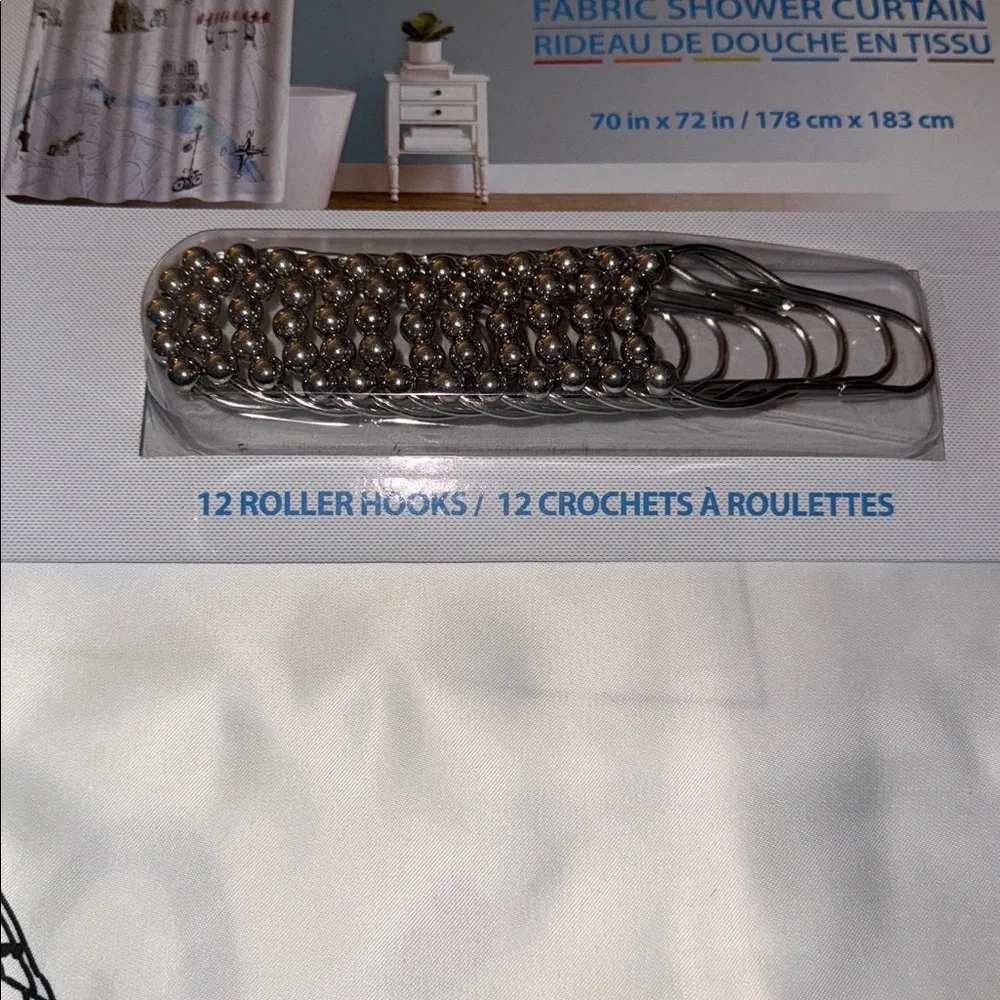 New Splash Polyester Shower Curtain 72” x 72” Paris Theme with 12 Roller Hooks